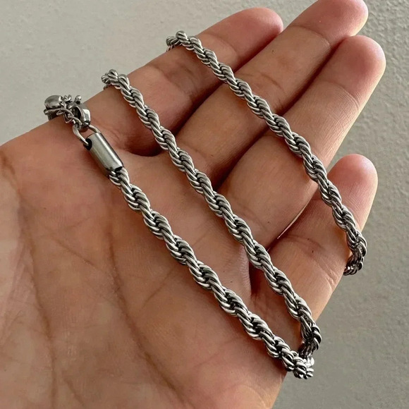 Solid Rope 4.5mm Necklace 24 Inch Stainless Steel - Picture 9 of 9